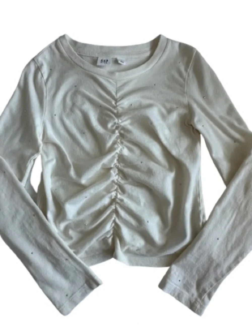GAP Girl's L(10-11) Cream Ivory Long-Sleeve Cotton Top with Subtle Front Detail